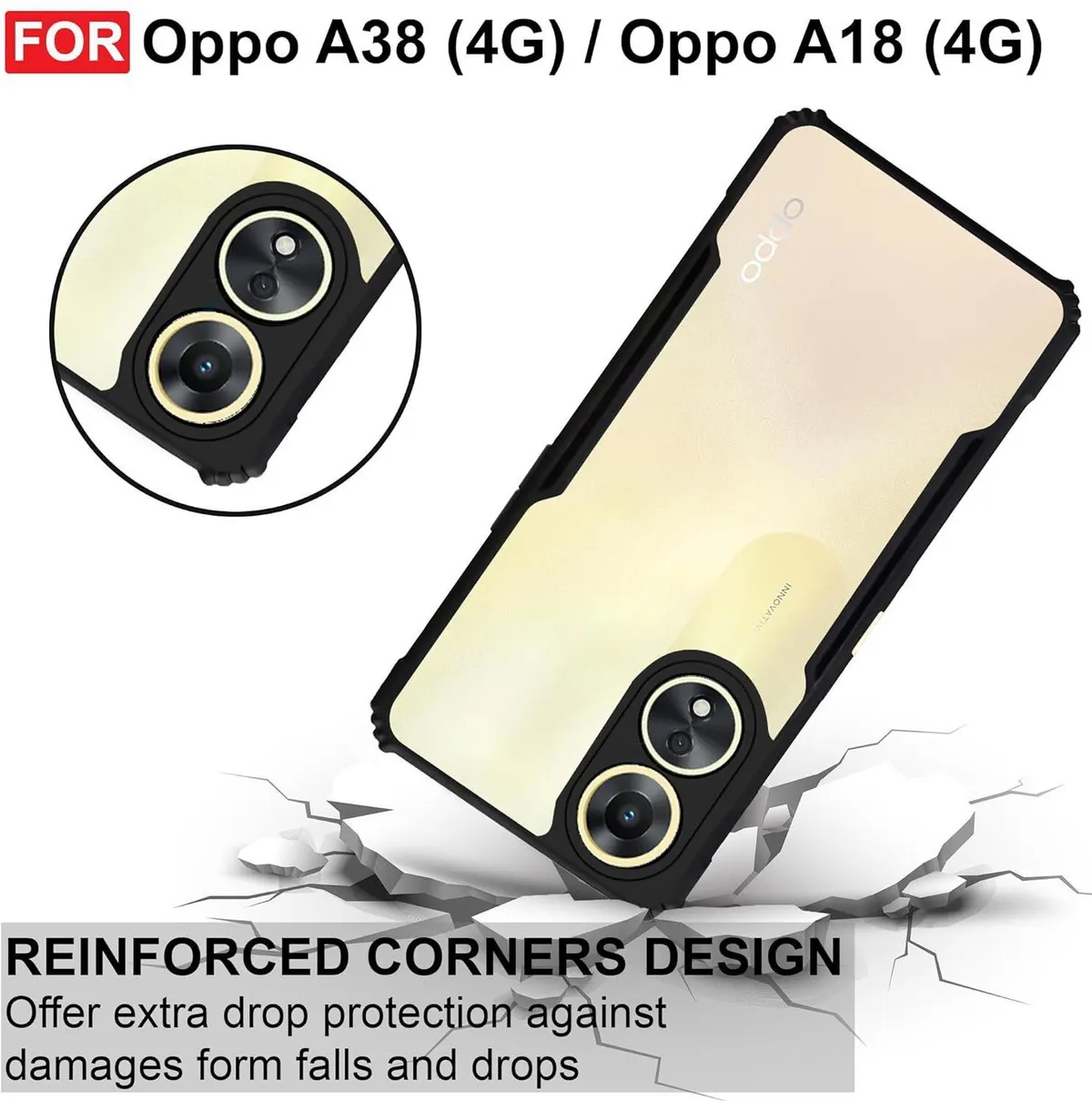 Micvir Back Cover for OPPO A38 5G (Transparent, Black, Shock Proof, Polycarbonate, Pack of: 1) — image 3 of 5