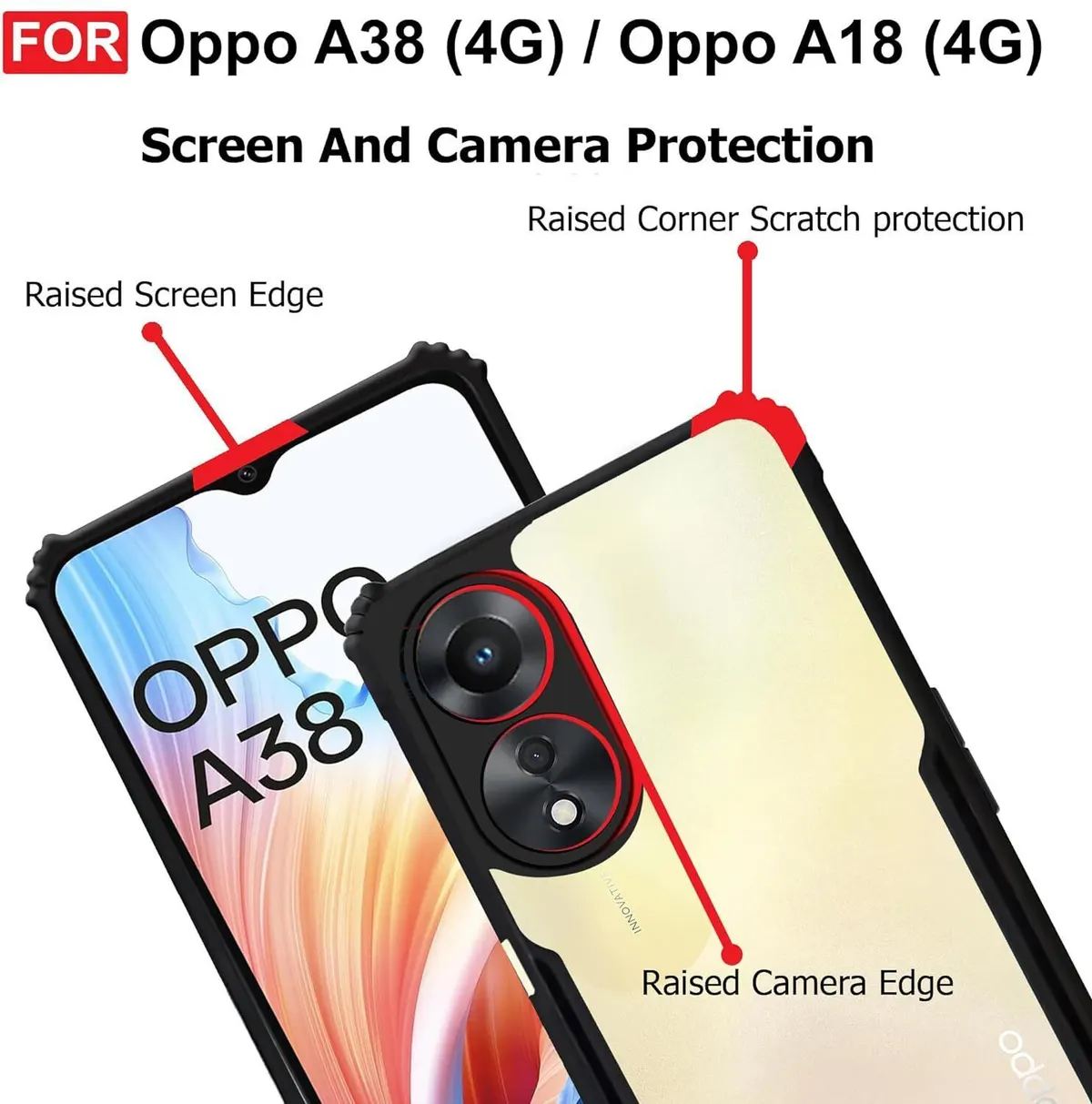 Micvir Back Cover for OPPO A38 5G (Transparent, Black, Shock Proof, Polycarbonate, Pack of: 1) — image 4 of 5