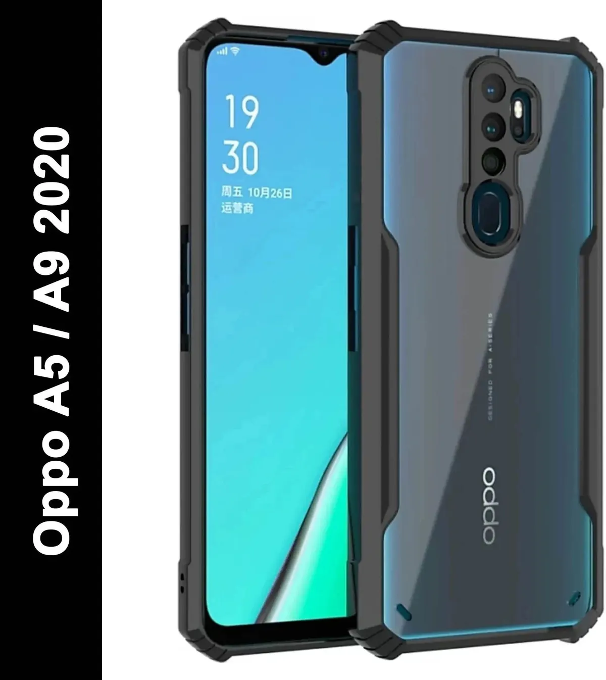 Micvir Back Cover for Oppo A9 2020 (Transparent, Black, Shock Proof, Polycarbonate, Pack of: 1)