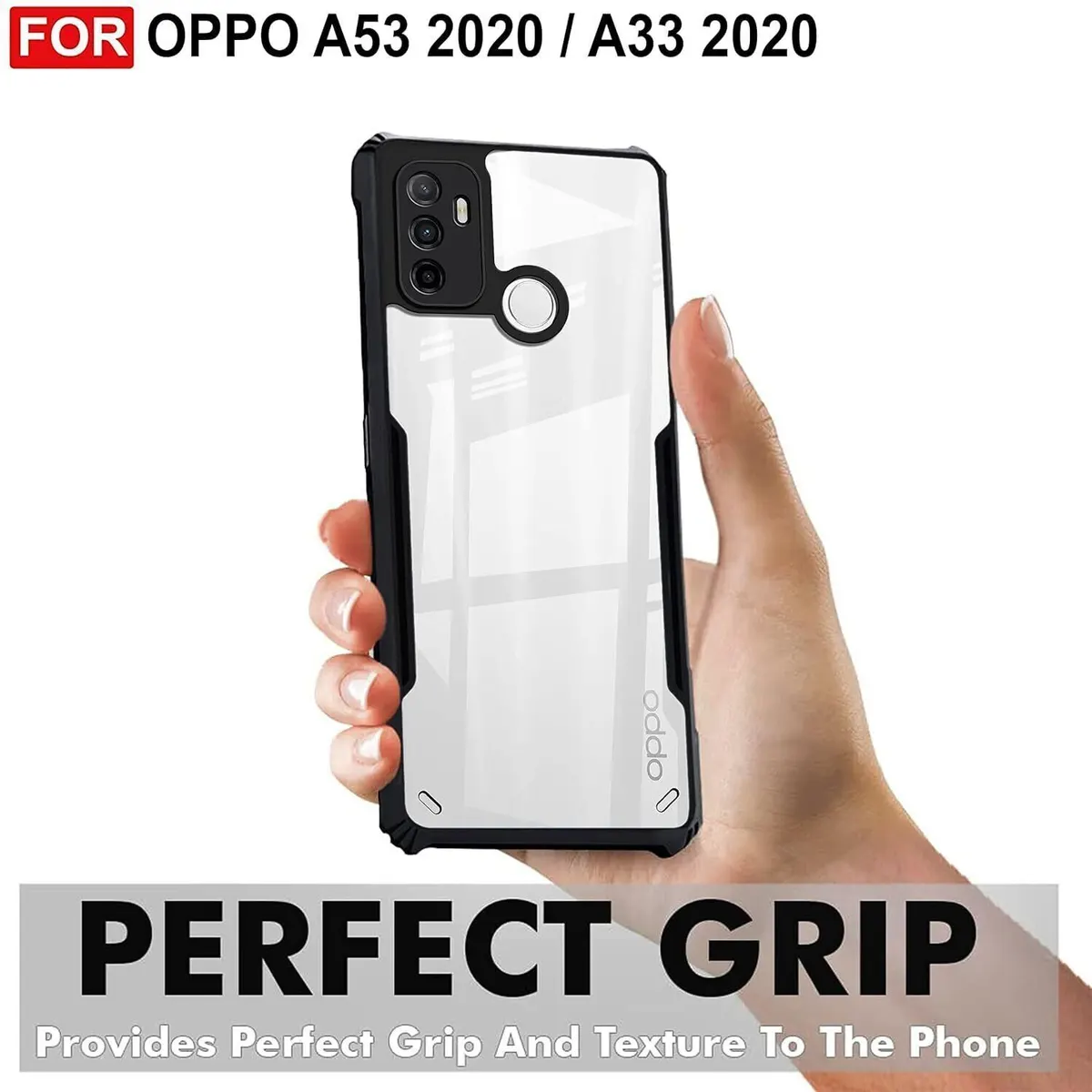 Micvir Back Cover for OPPO A53 (Transparent, Black, Shock Proof, Polycarbonate, Pack of: 1) — image 2 of 5