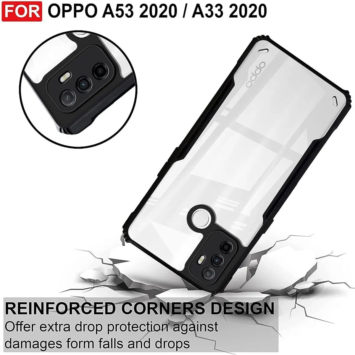 Micvir Back Cover for OPPO A53 (Transparent, Black, Shock Proof, Polycarbonate, Pack of: 1) — image 3 of 5