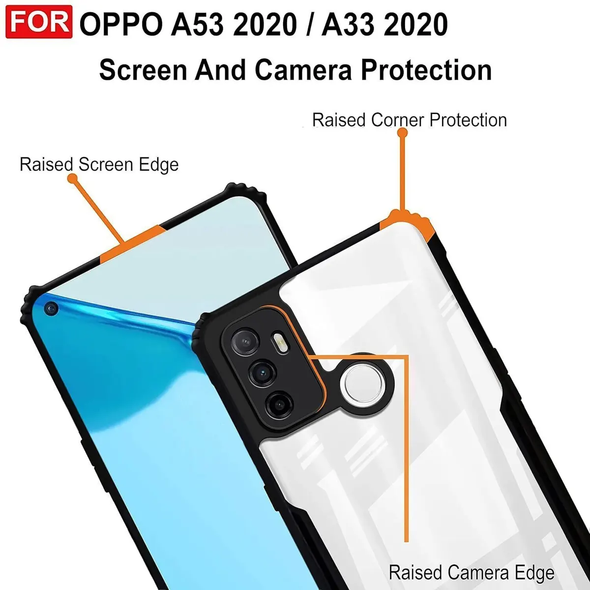 Micvir Back Cover for OPPO A53 (Transparent, Black, Shock Proof, Polycarbonate, Pack of: 1) — image 4 of 5