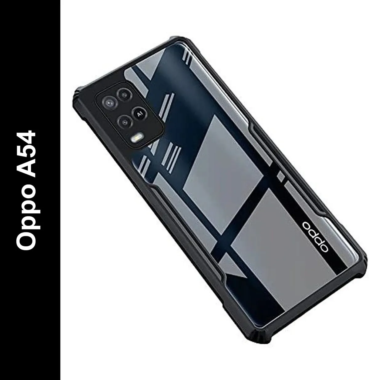 Micvir Back Cover for Oppo A54 (Transparent, Black, Shock Proof, Polycarbonate, Pack of: 1)