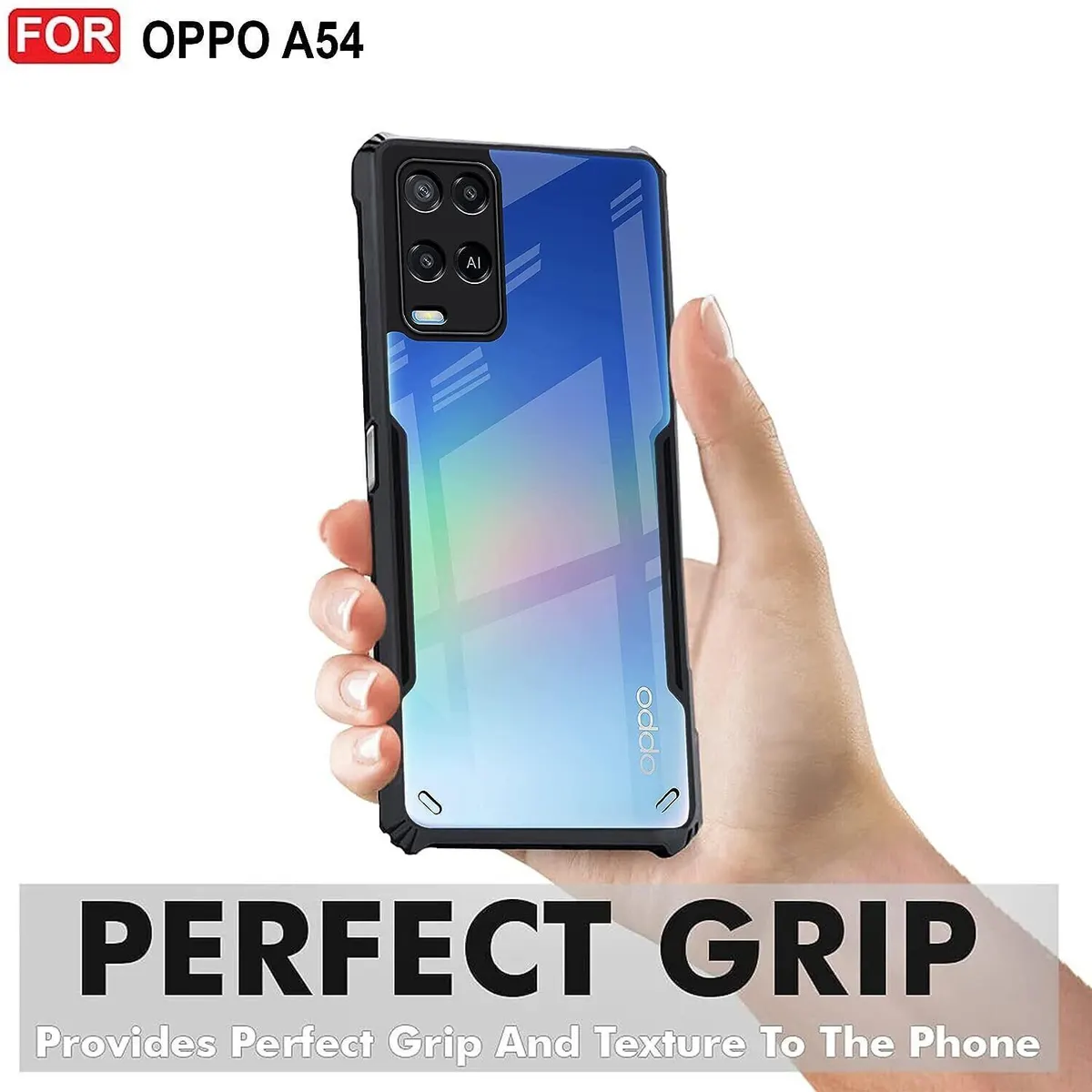 Micvir Back Cover for Oppo A54 (Transparent, Black, Shock Proof, Polycarbonate, Pack of: 1) — image 2 of 5