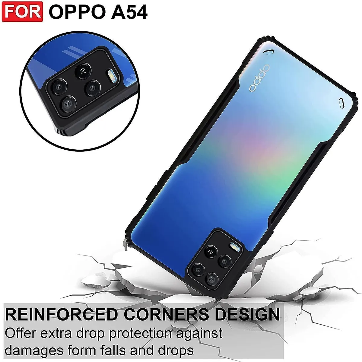 Micvir Back Cover for Oppo A54 (Transparent, Black, Shock Proof, Polycarbonate, Pack of: 1) — image 3 of 5