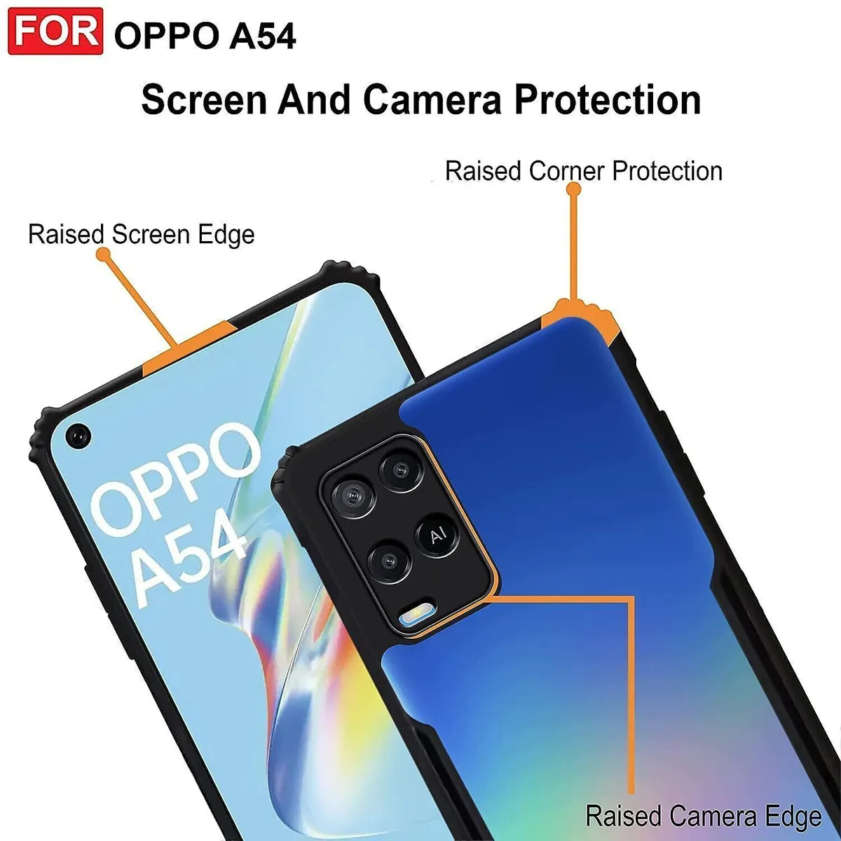 Micvir Back Cover for Oppo A54 (Transparent, Black, Shock Proof, Polycarbonate, Pack of: 1) — image 4 of 5