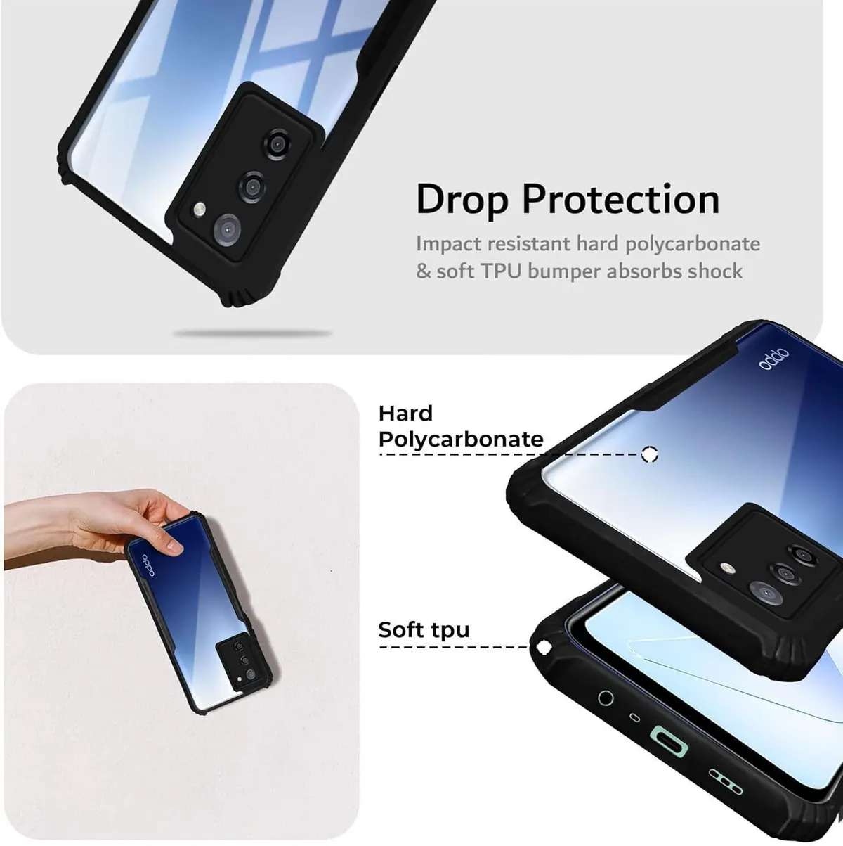 Micvir Back Cover for Oppo A55 5G (Transparent, Black, Shock Proof, Polycarbonate, Pack of: 1) — image 2 of 5