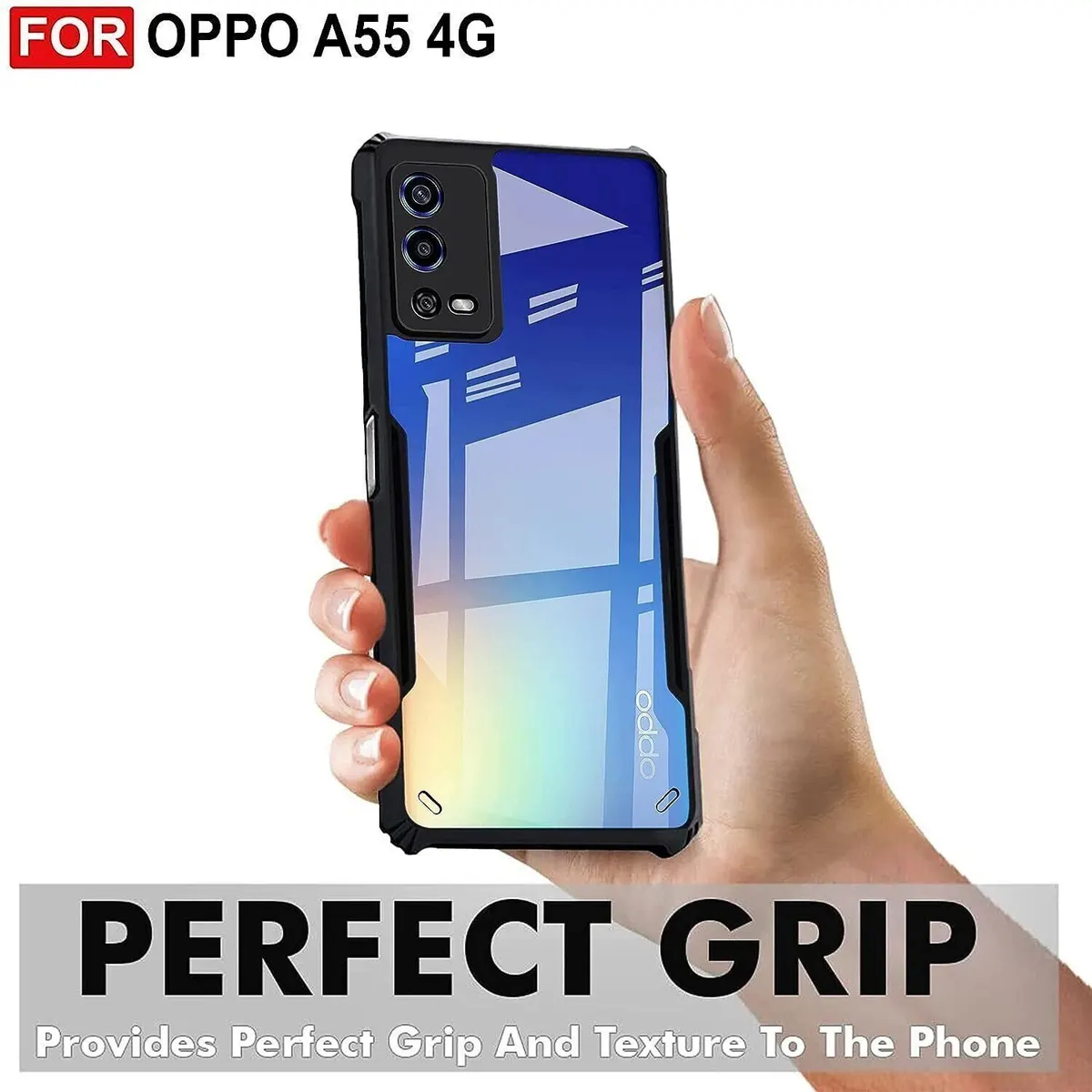 Micvir Back Cover for Oppo A55 (Transparent, Black, Shock Proof, Polycarbonate, Pack of: 1) — image 2 of 5