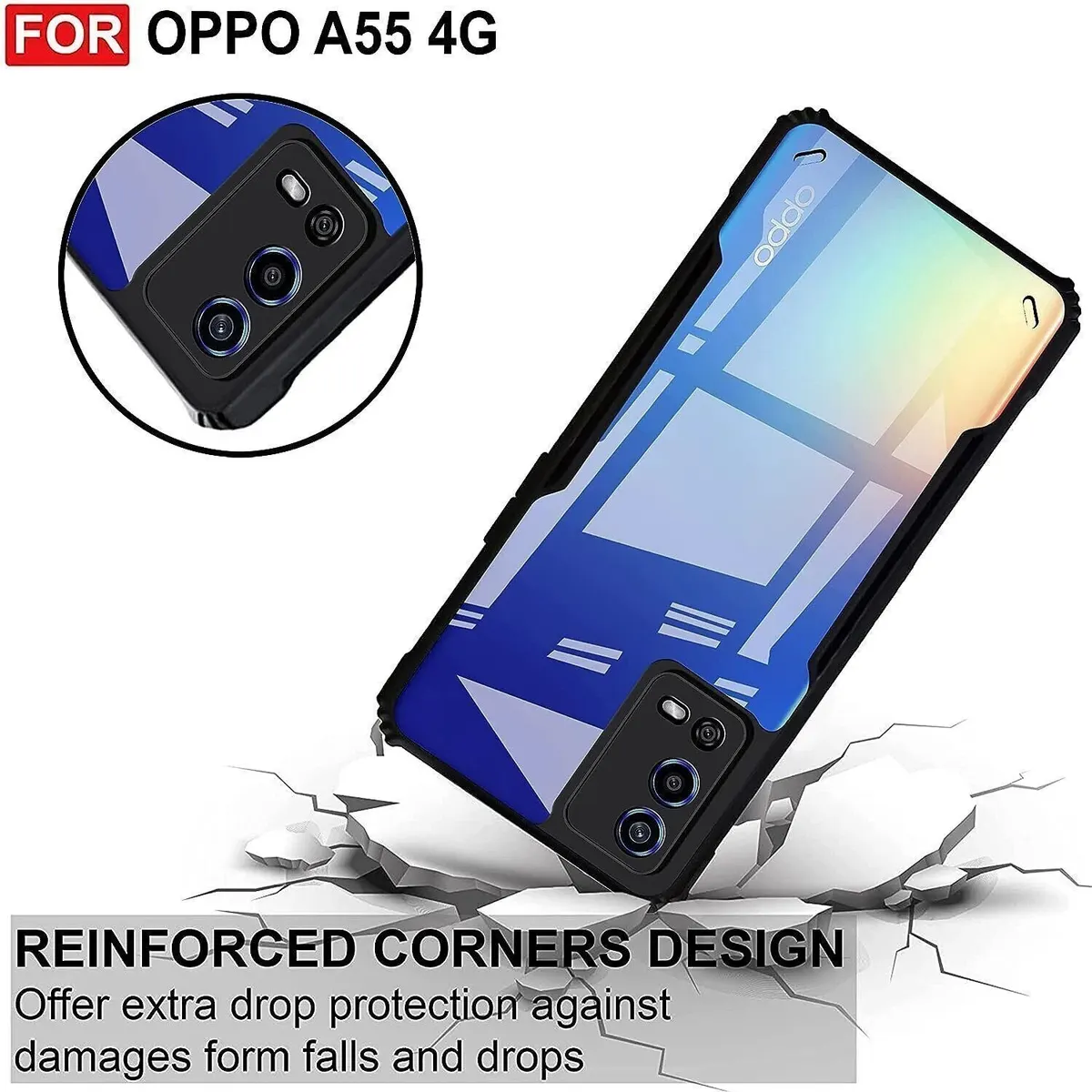 Micvir Back Cover for Oppo A55 (Transparent, Black, Shock Proof, Polycarbonate, Pack of: 1) — image 3 of 5