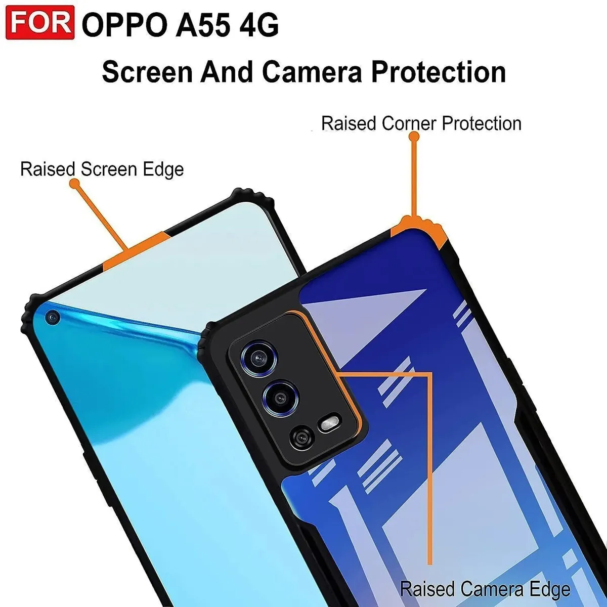 Micvir Back Cover for Oppo A55 (Transparent, Black, Shock Proof, Polycarbonate, Pack of: 1) — image 4 of 5