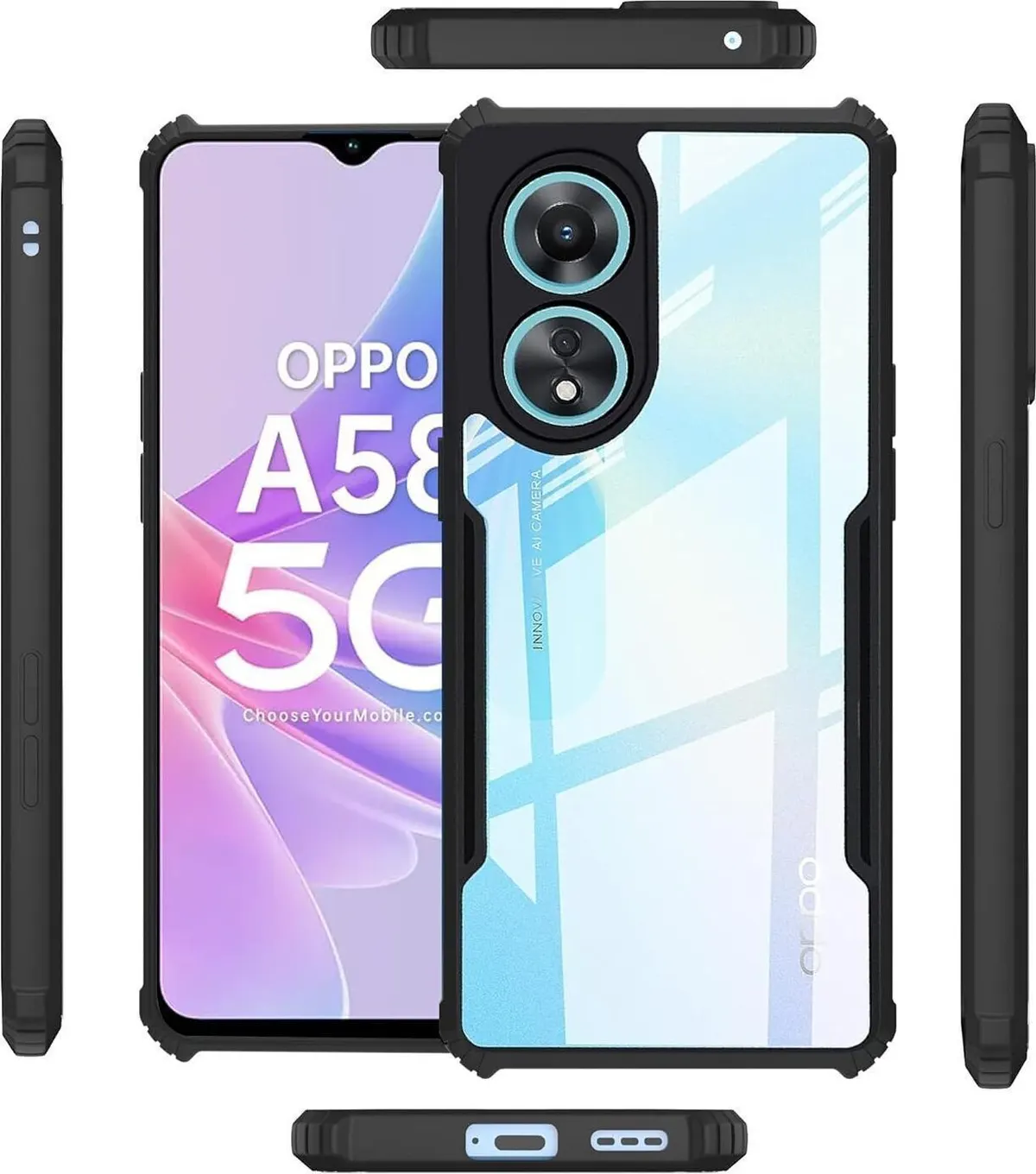 Micvir Back Cover for OPPO A58 5G (Transparent, Black, Shock Proof, Polycarbonate, Pack of: 1) — image 4 of 5