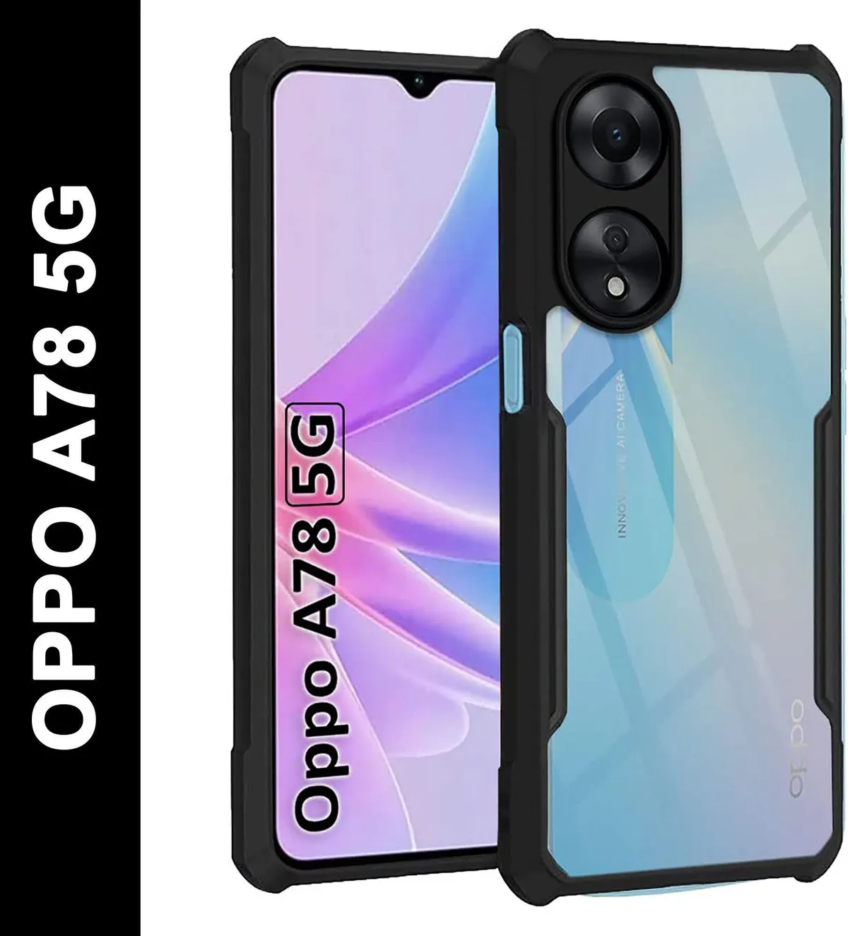 Micvir Back Cover for OPPO A78 5G (Transparent, Black, Shock Proof, Polycarbonate, Pack of: 1)