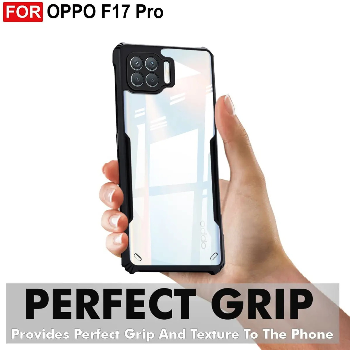 Micvir Back Cover for Oppo F17 Pro (Transparent, Black, Shock Proof, Polycarbonate, Pack of: 1) — image 2 of 5