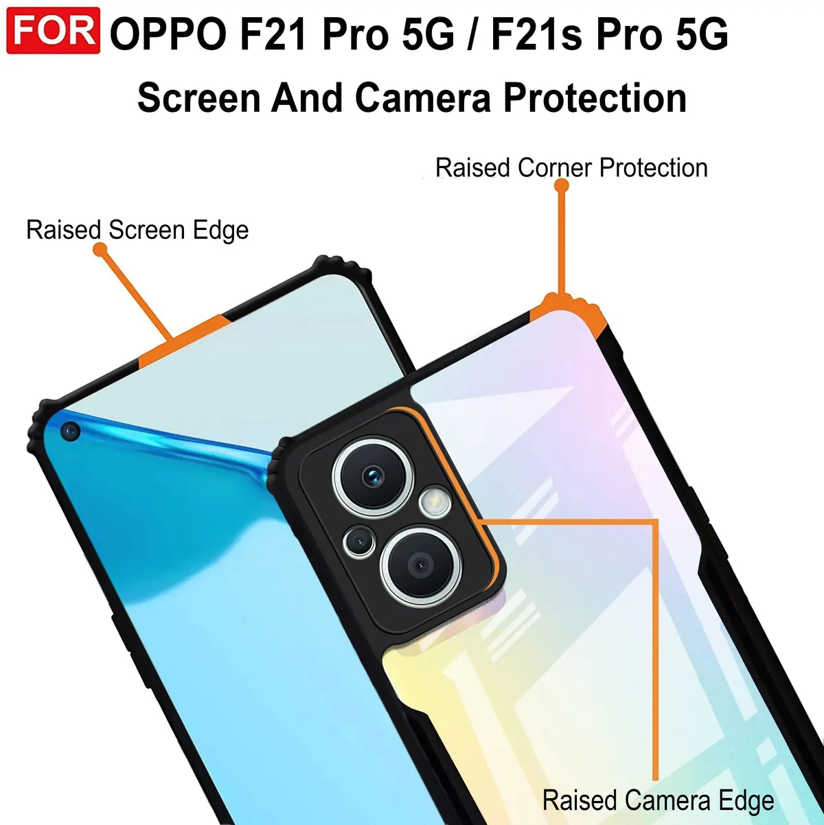 Micvir Back Cover for Oppo F21 Pro 5G (Transparent, Black, Shock Proof, Polycarbonate, Pack of: 1) — image 3 of 5