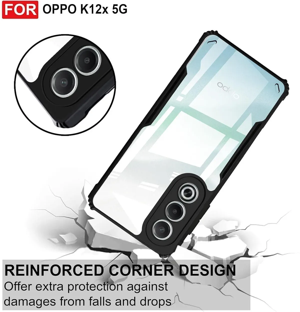 Micvir Back Cover for OPPO K12x 5G (Transparent, Black, Shock Proof, Polycarbonate, Pack of: 1) — image 3 of 5