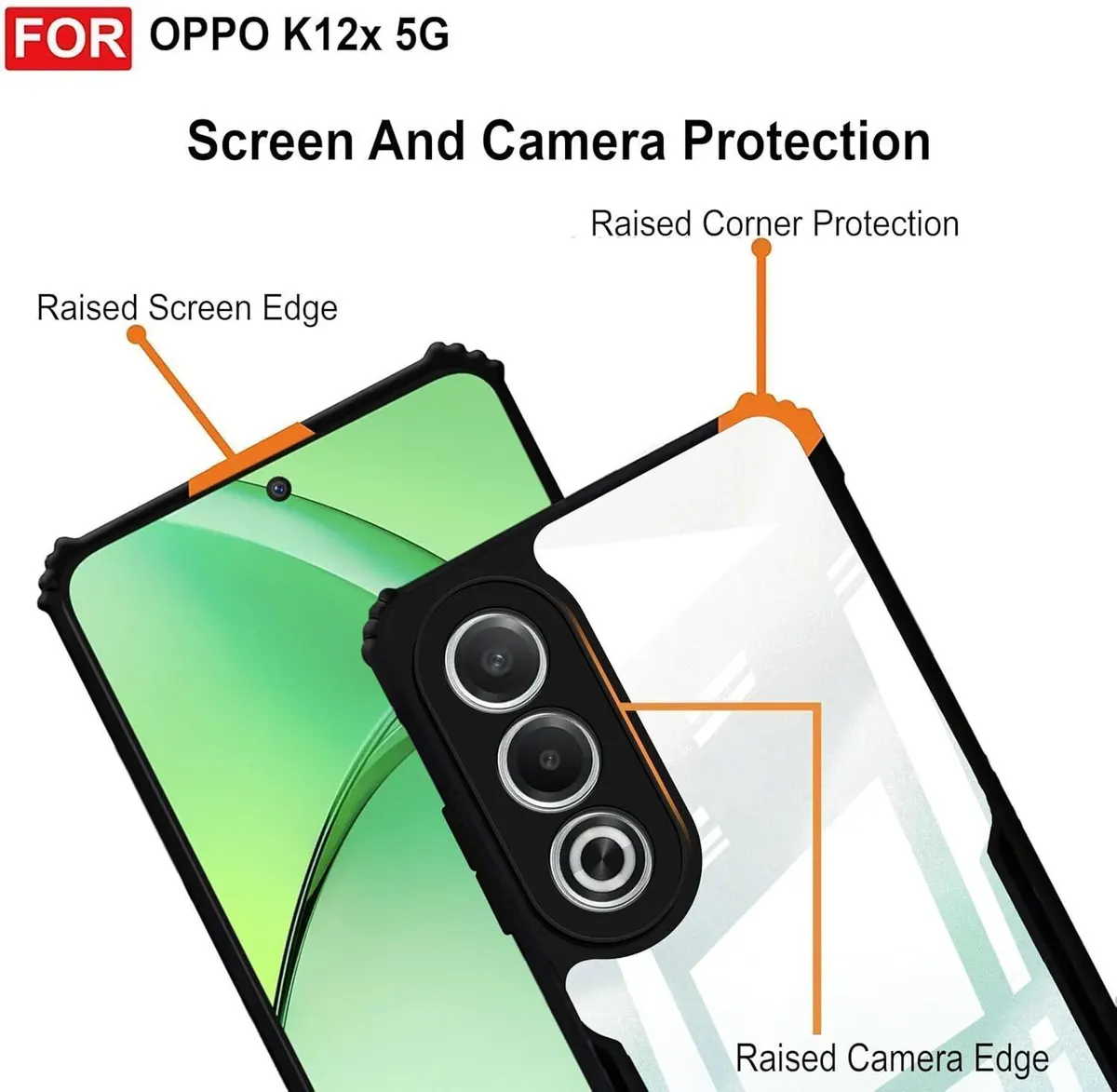 Micvir Back Cover for OPPO K12x 5G (Transparent, Black, Shock Proof, Polycarbonate, Pack of: 1) — image 4 of 5