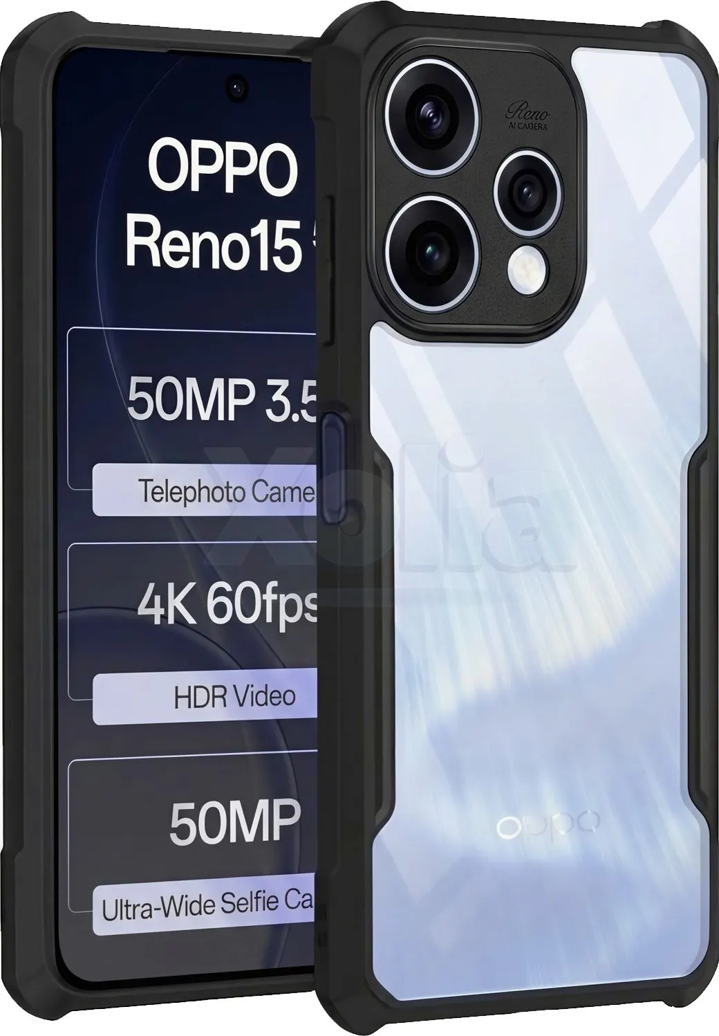 Xolia Back Cover for Oppo Reno 15 5G (Transparent, Black, Shock Proof, Polycarbonate, Pack of: 1)