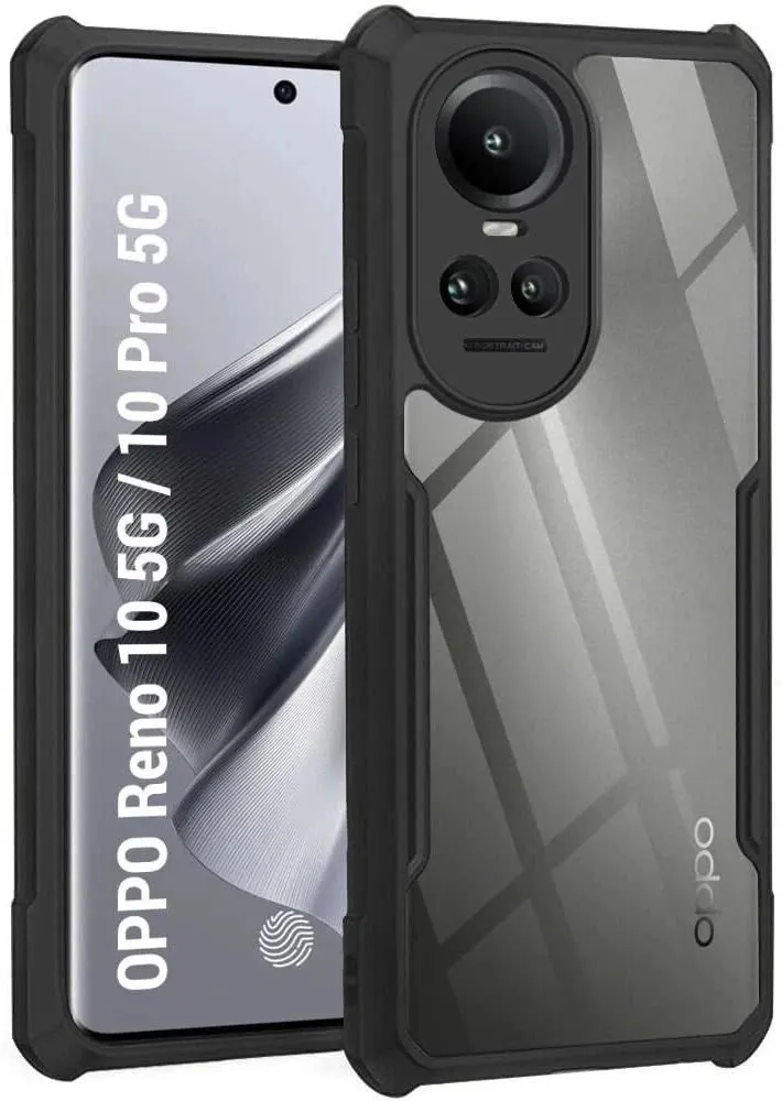 Micvir Back Cover for Oppo Reno 10 Pro 5G (Transparent, Black, Shock Proof, Polycarbonate, Pack of: 1)