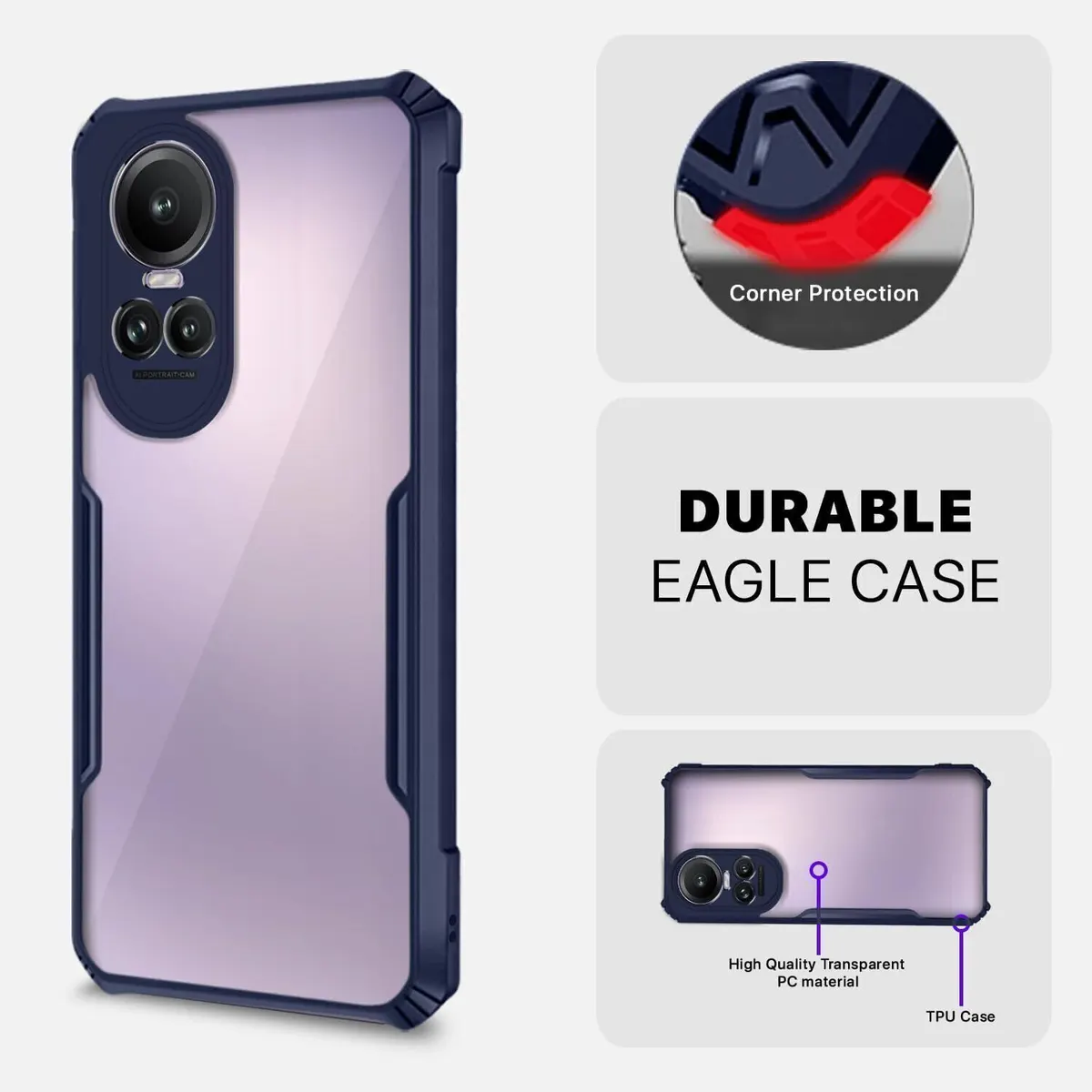 Micvir Back Cover for Oppo Reno 10 Pro 5G (Transparent, Blue, Shock Proof, Polycarbonate, Pack of: 1) — image 3 of 5