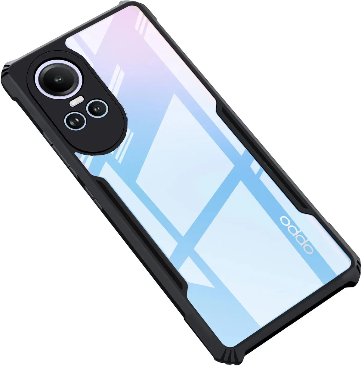 Micvir Back Cover for Oppo Reno 10 (Transparent, Black, Shock Proof, Polycarbonate, Pack of: 1)