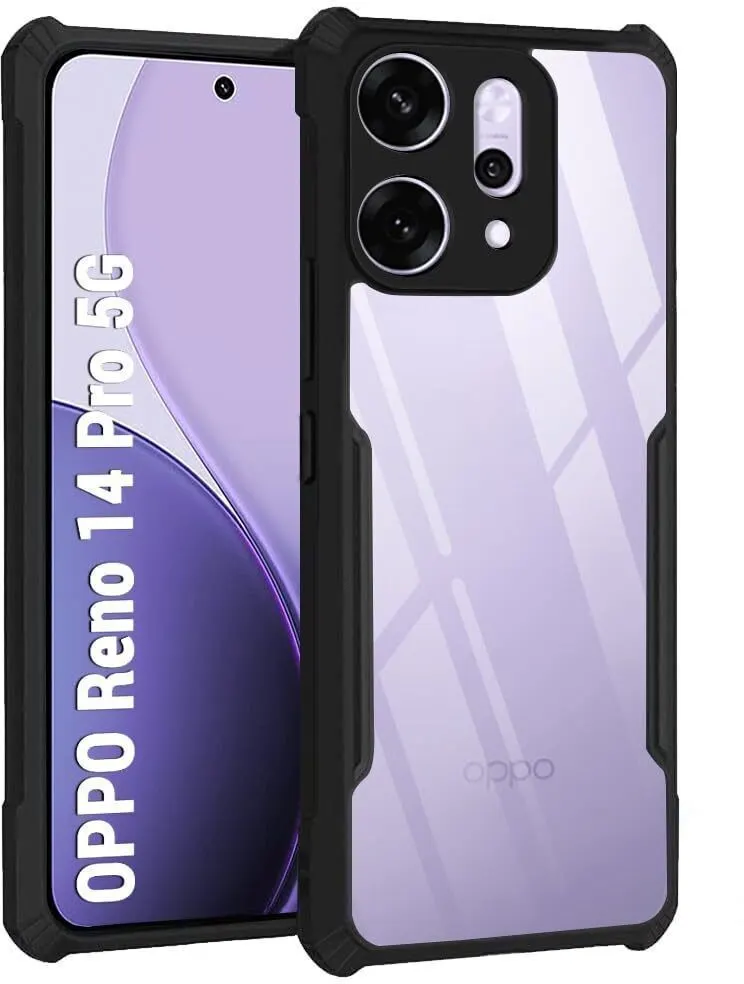 Micvir Back Cover for Oppo Reno 14 Pro 5G (Transparent, Black, Shock Proof, Polycarbonate, Pack of: 1)