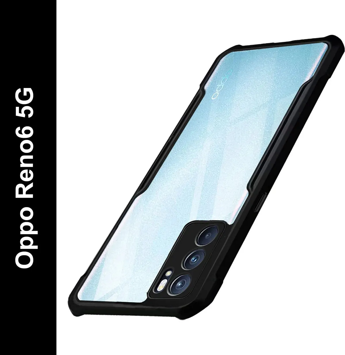 Micvir Back Cover for Oppo Reno6 5G (Transparent, Black, Shock Proof, Polycarbonate, Pack of: 1)