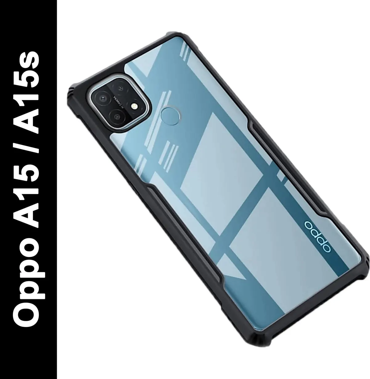 Micvir Back Cover for Oppo A15 (Transparent, Black, Shock Proof, Polycarbonate, Pack of: 1)
