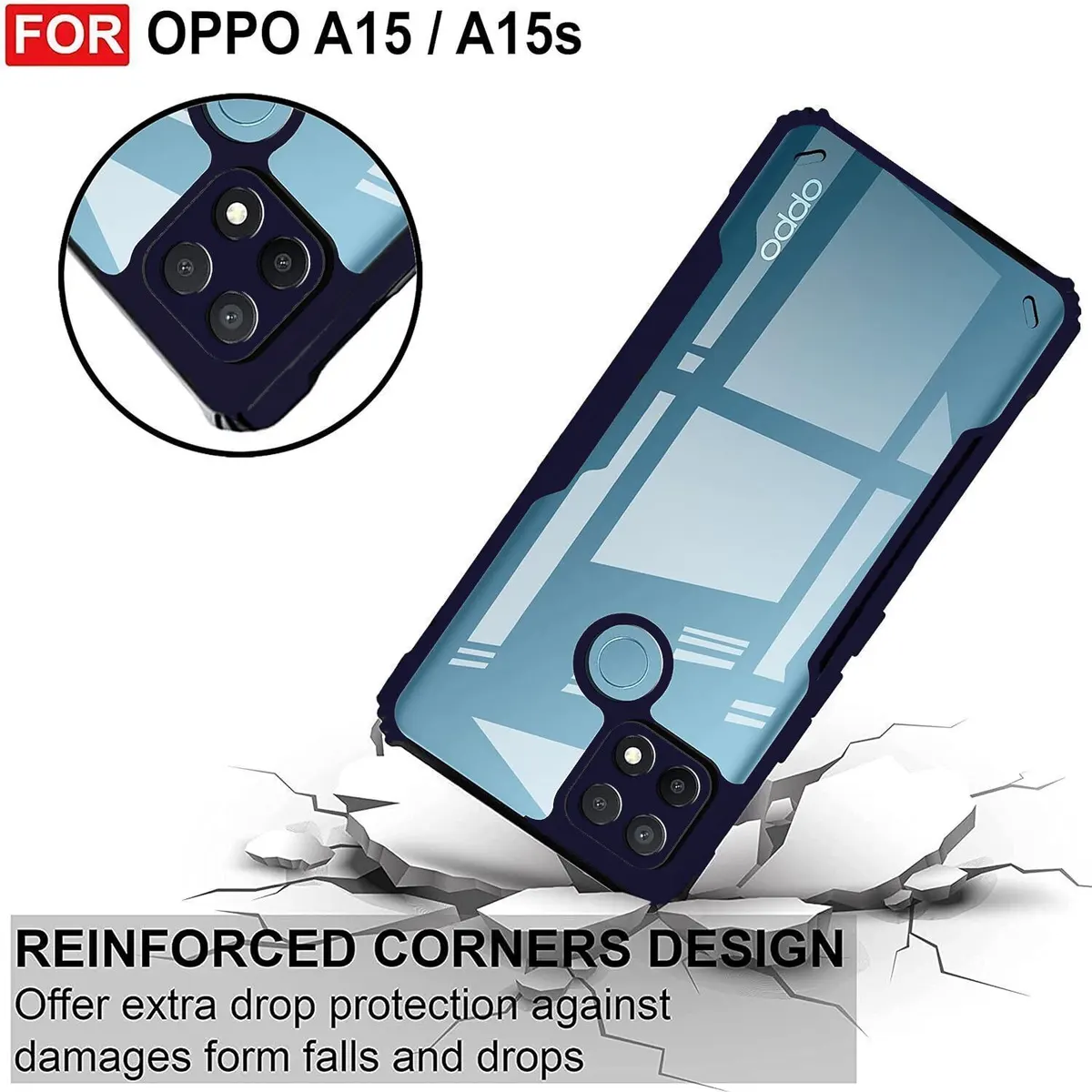 Micvir Back Cover for Oppo A15 (Transparent, Blue, Shock Proof, Polycarbonate, Pack of: 1) — image 3 of 5