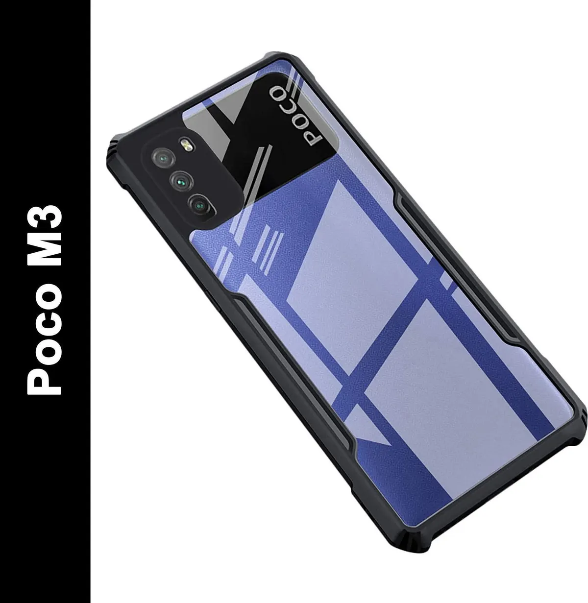 Micvir Back Cover for Poco M3 (Transparent, Black, Shock Proof, Polycarbonate, Pack of: 1)