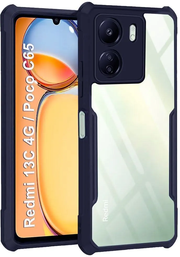 Micvir Back Cover for Poco C65 5G (Transparent, Blue, Shock Proof, Polycarbonate)