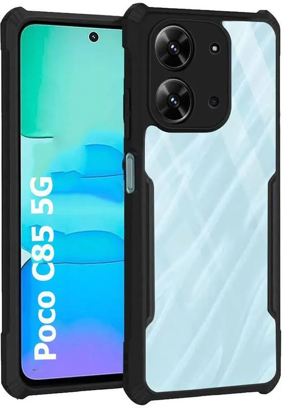Xolia Back Cover for Poco C85 5G (Transparent, Black, Shock Proof, Polycarbonate, Pack of: 1)