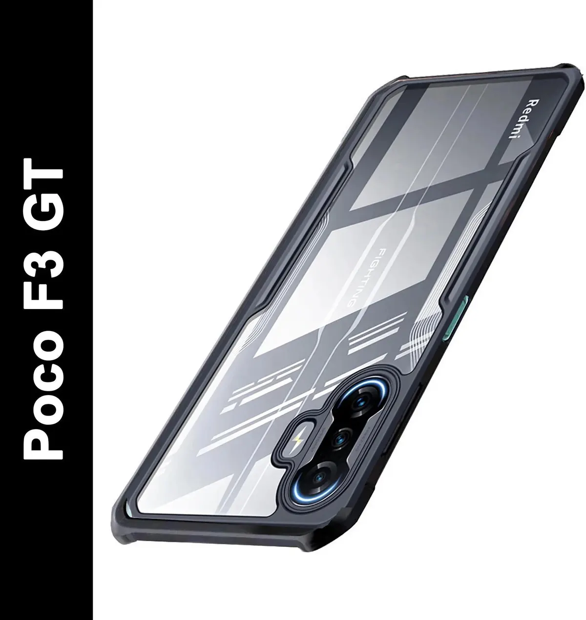 Micvir Back Cover for Poco F3 GT (Transparent, Black, Shock Proof, Polycarbonate, Pack of: 1)