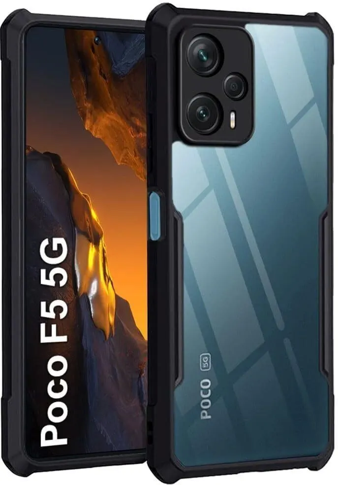 Micvir Back Cover for Poco F5 5G (Transparent, Black, Shock Proof, Polycarbonate)