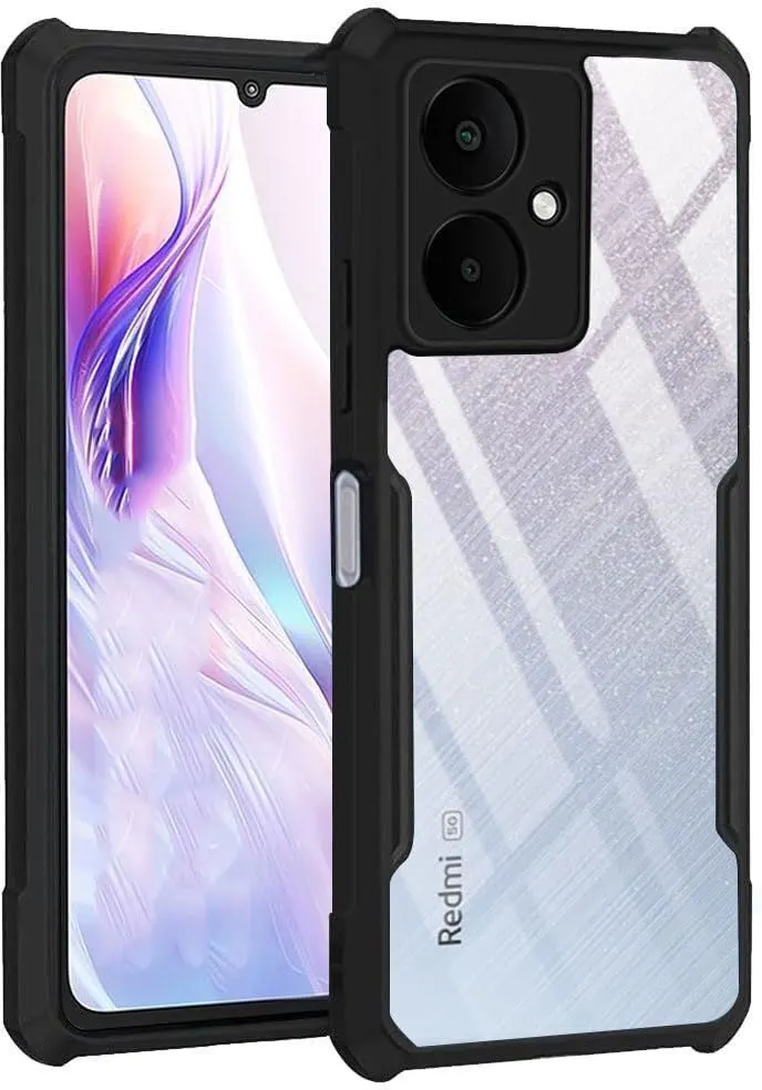 Micvir Back Cover for Poco M6 5G (Transparent, Black, Shock Proof, Polycarbonate)
