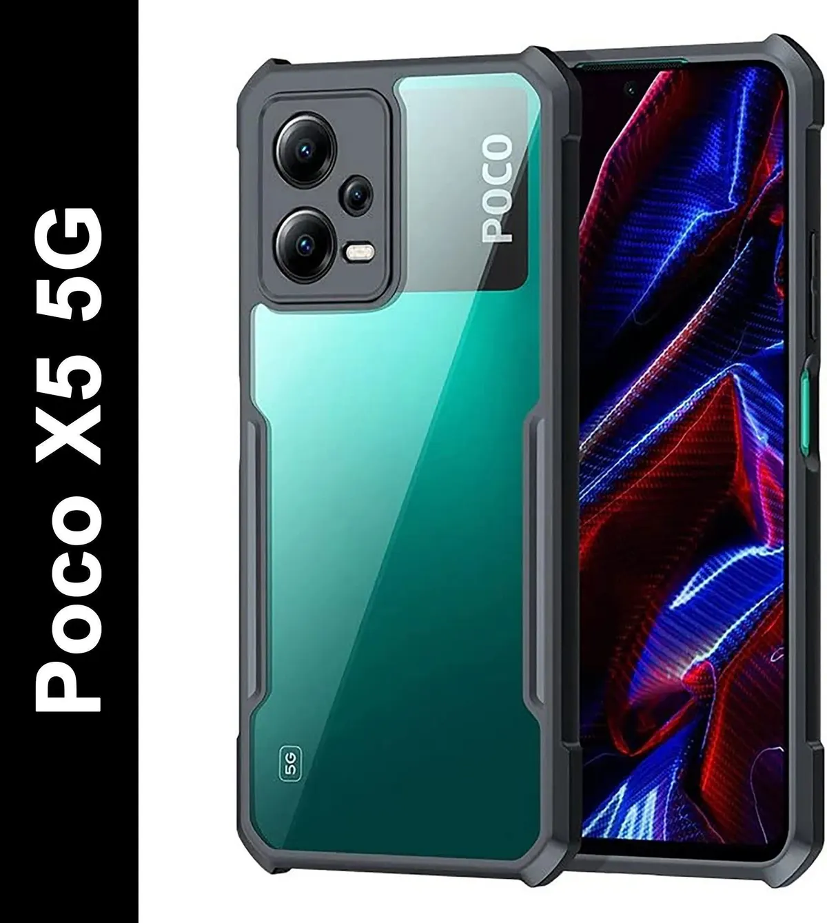 Micvir Back Cover for Poco X5 5G (Transparent, Black, Shock Proof, Polycarbonate, Pack of: 1)