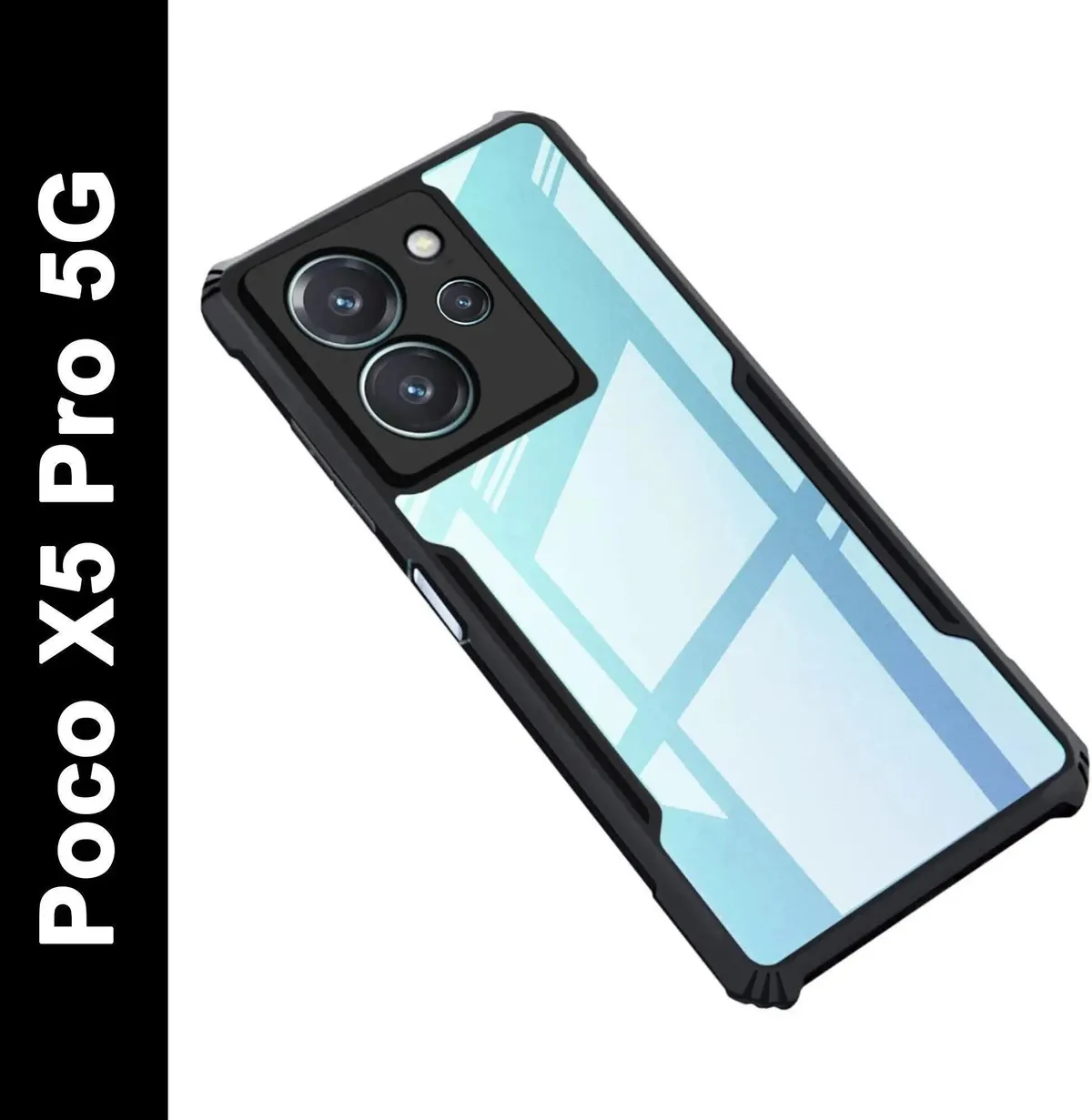 Micvir Back Cover for Poco X5 Pro 5G (Transparent, Black, Shock Proof, Polycarbonate, Pack of: 1)