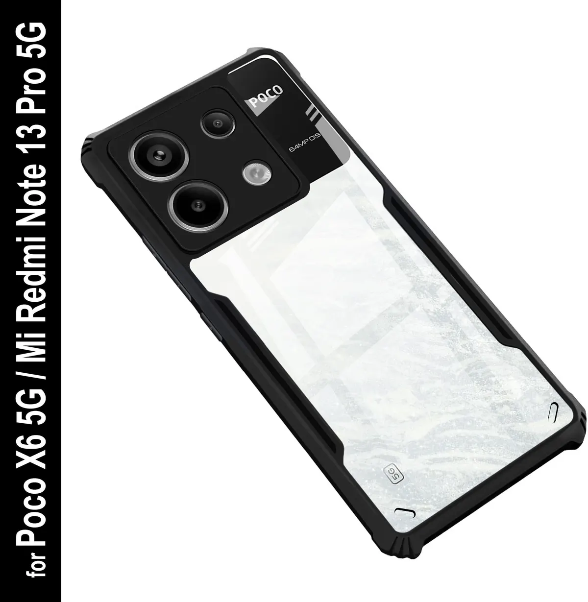 Micvir Back Cover for Poco X6 5G (Transparent, Black, Shock Proof, Polycarbonate)