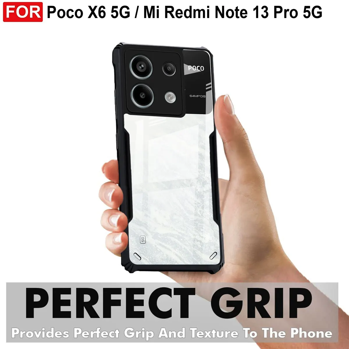 Micvir Back Cover for Poco X6 5G (Transparent, Black, Shock Proof, Polycarbonate) — image 2 of 4