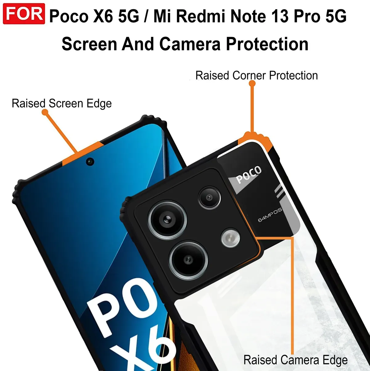 Micvir Back Cover for Poco X6 5G (Transparent, Black, Shock Proof, Polycarbonate) — image 3 of 4