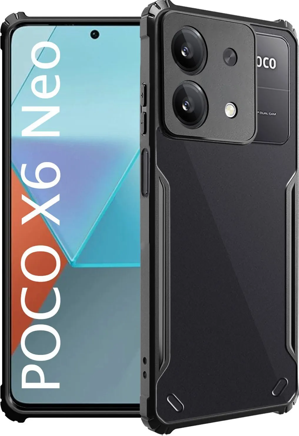 Micvir Back Cover for Poco X6 Neo 5G (Transparent, Black, Shock Proof, Polycarbonate)