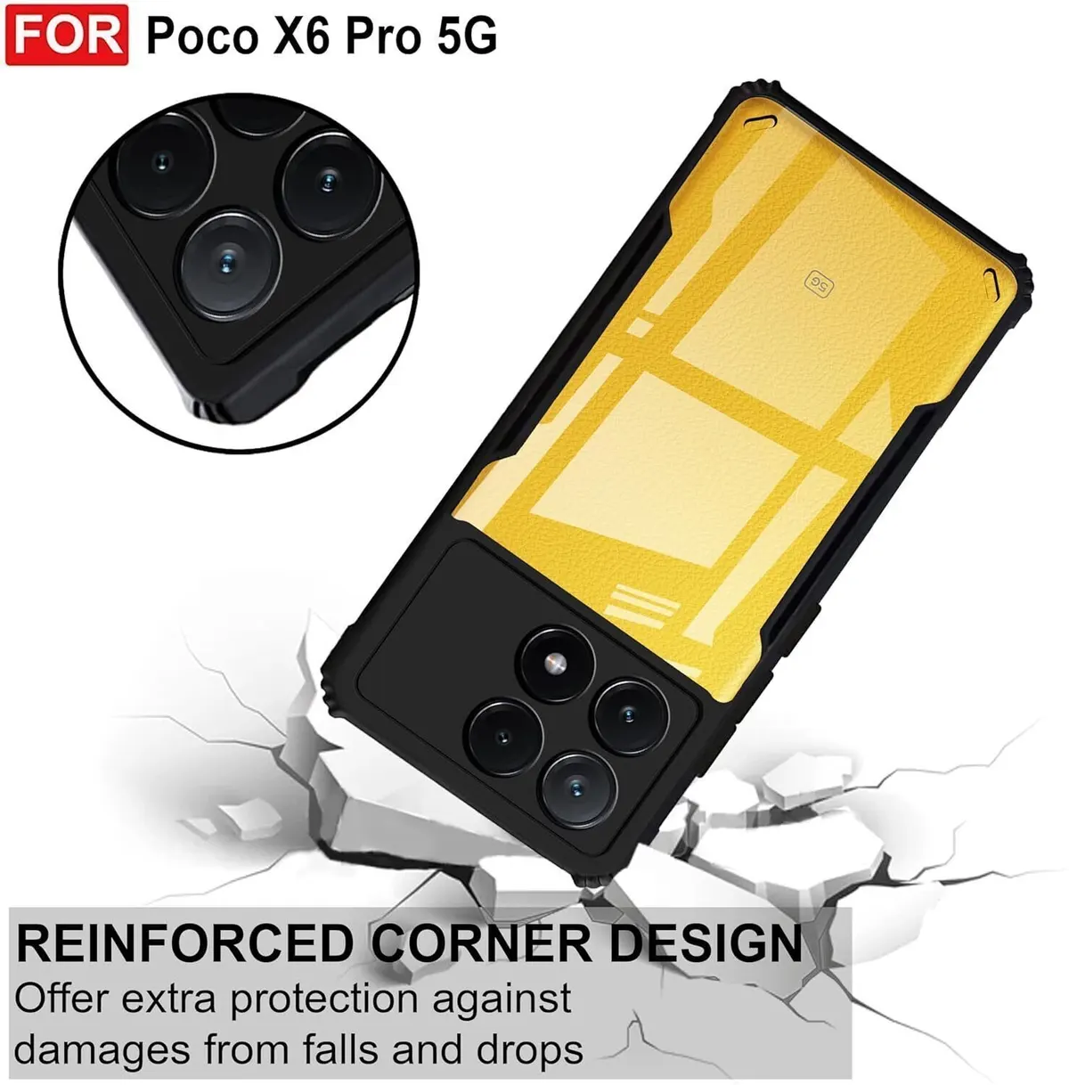Micvir Back Cover for Poco X6 Pro 5G (Transparent, Black, Shock Proof, Polycarbonate) — image 3 of 5