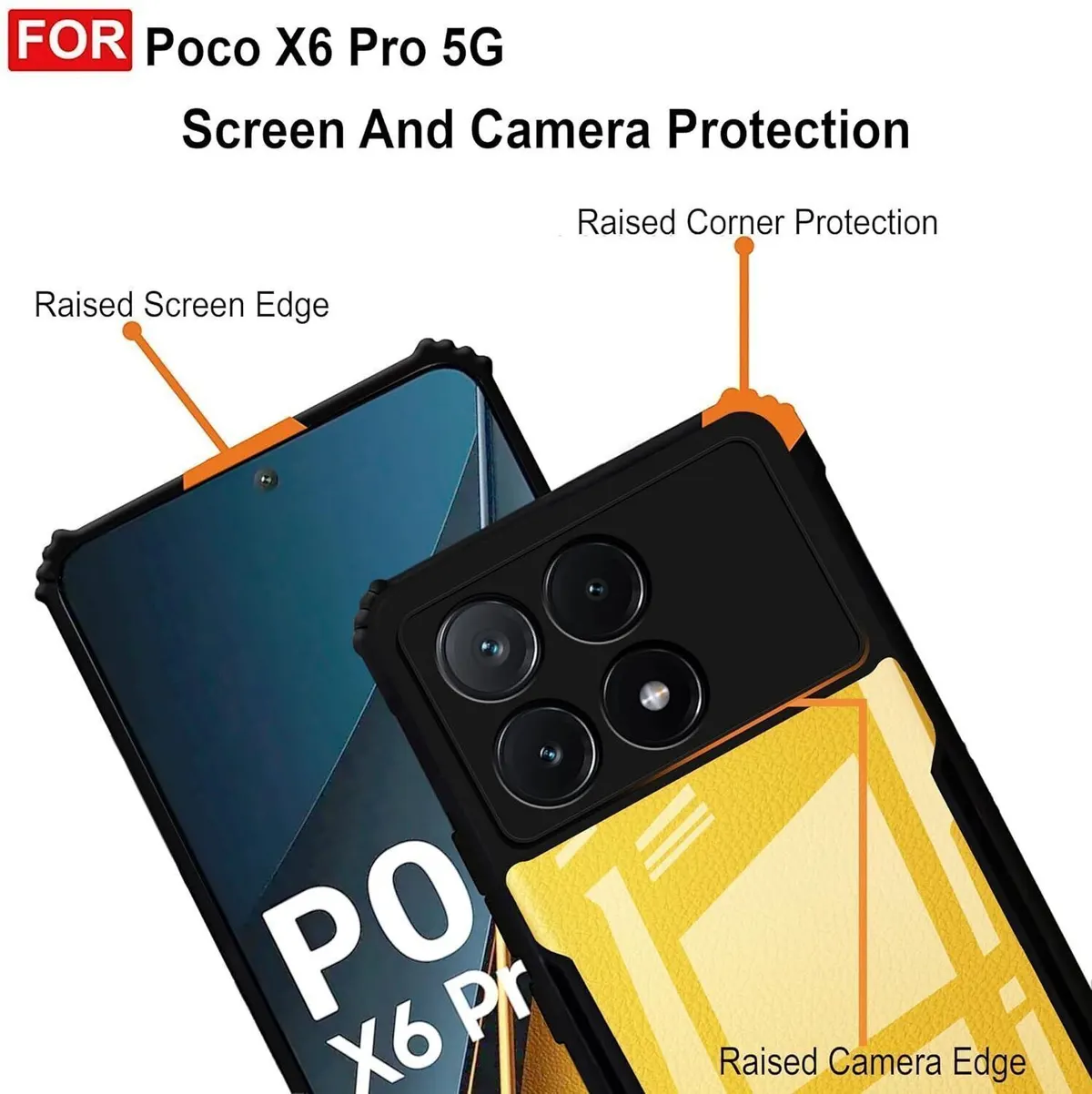 Micvir Back Cover for Poco X6 Pro 5G (Transparent, Black, Shock Proof, Polycarbonate) — image 4 of 5