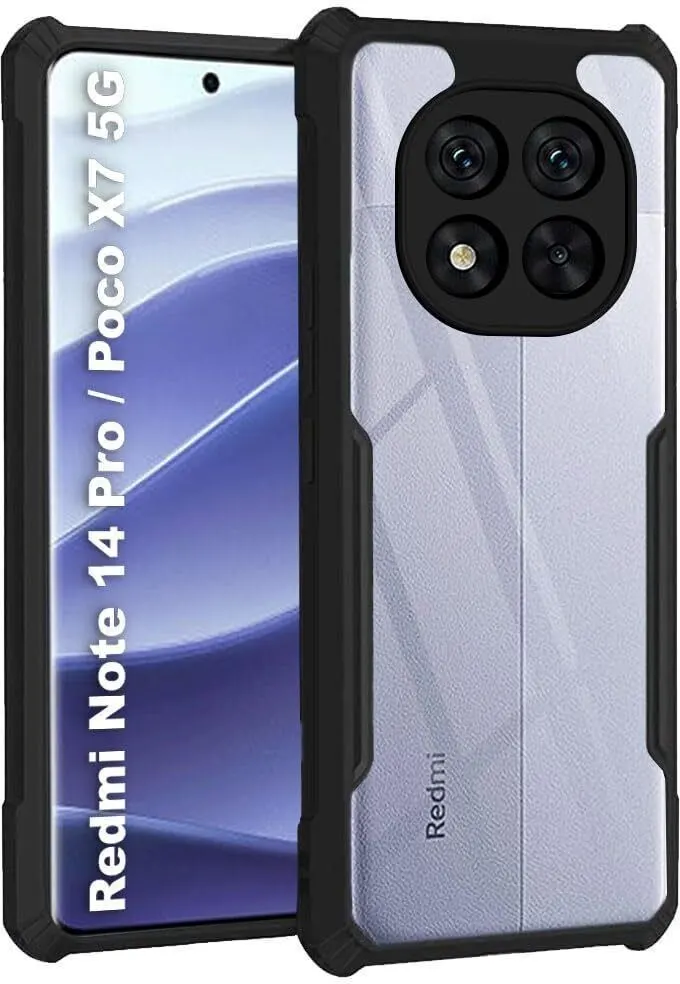 Micvir Back Cover for Poco X7 5G (Transparent, Black, Shock Proof, Polycarbonate)