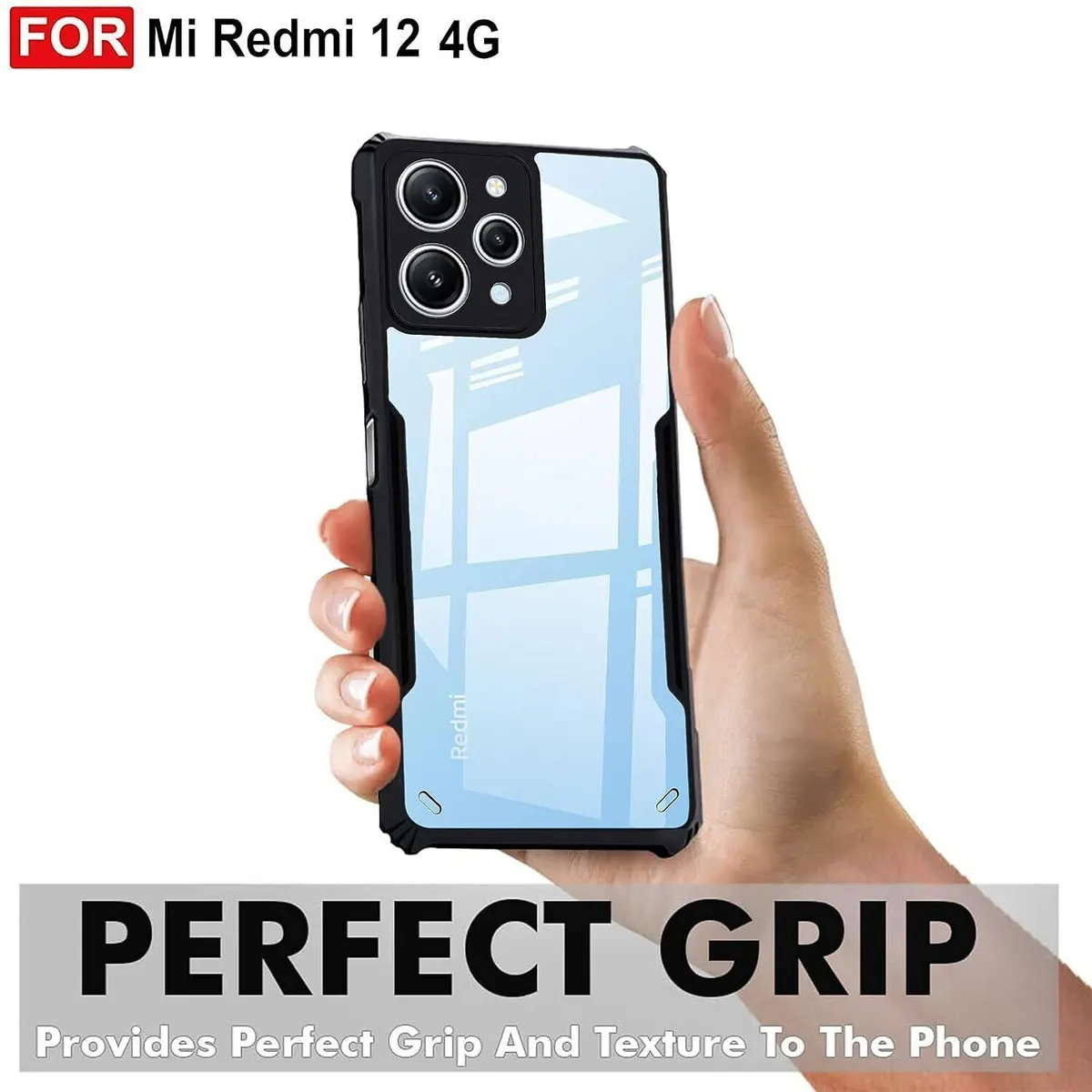 Micvir Back Cover for Redmi 12 (Transparent, Black, Camera Bump Protector, Plastic, Silicon, Pack of: 1) — image 2 of 5