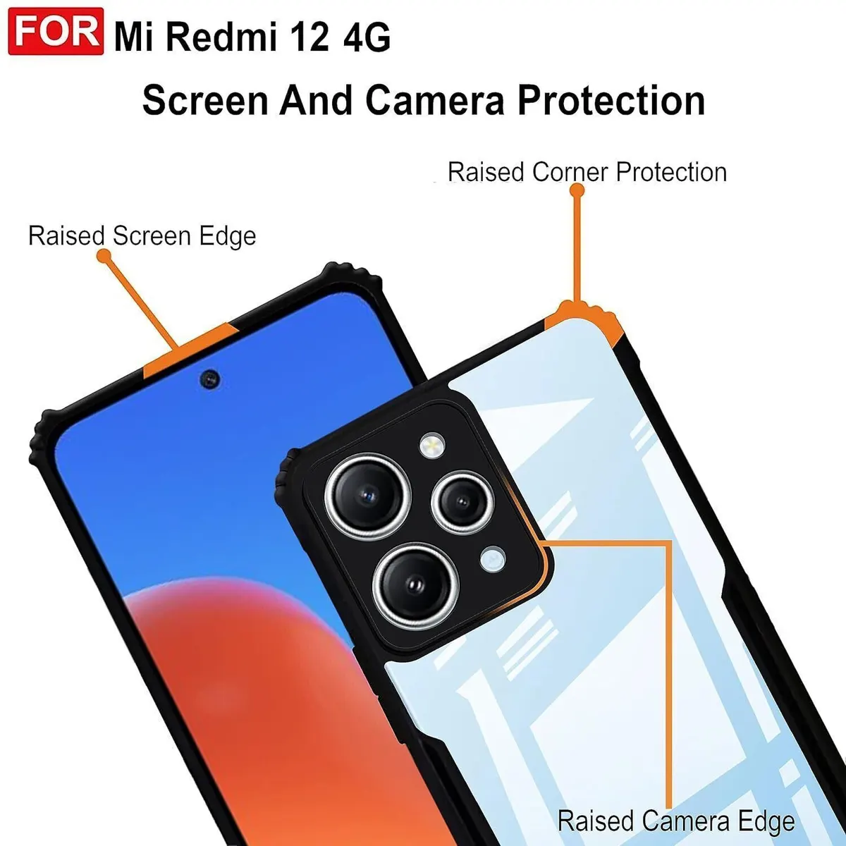 Micvir Back Cover for Redmi 12 (Transparent, Black, Camera Bump Protector, Plastic, Silicon, Pack of: 1) — image 4 of 5