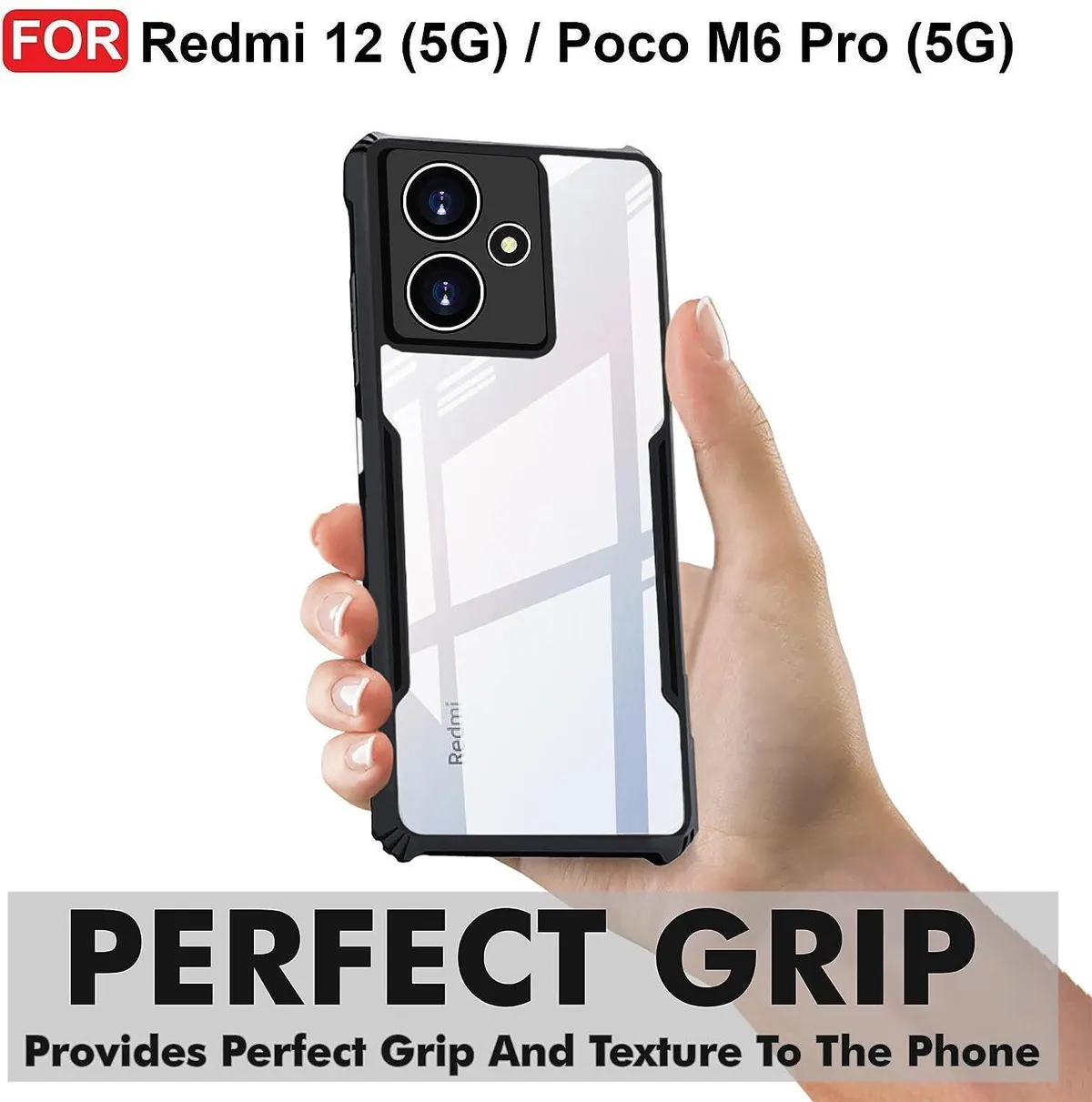 Micvir Back Cover for Poco M6 Pro 5G (Transparent, Black, Shock Proof, Polycarbonate, Pack of: 1) — image 2 of 5