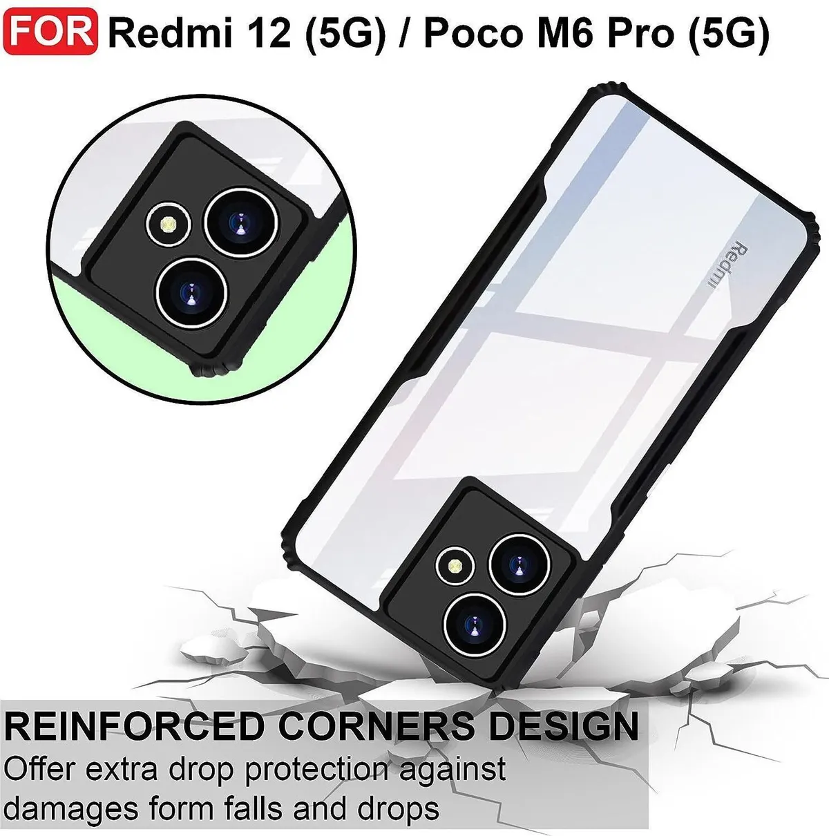 Micvir Back Cover for Poco M6 Pro 5G (Transparent, Black, Shock Proof, Polycarbonate, Pack of: 1) — image 3 of 5