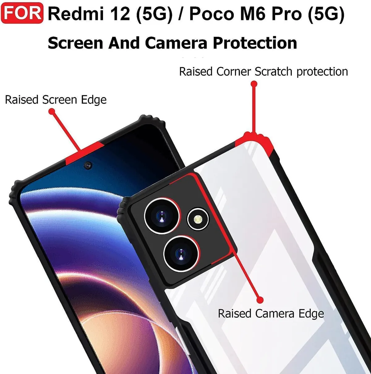Micvir Back Cover for Poco M6 Pro 5G (Transparent, Black, Shock Proof, Polycarbonate, Pack of: 1) — image 4 of 5