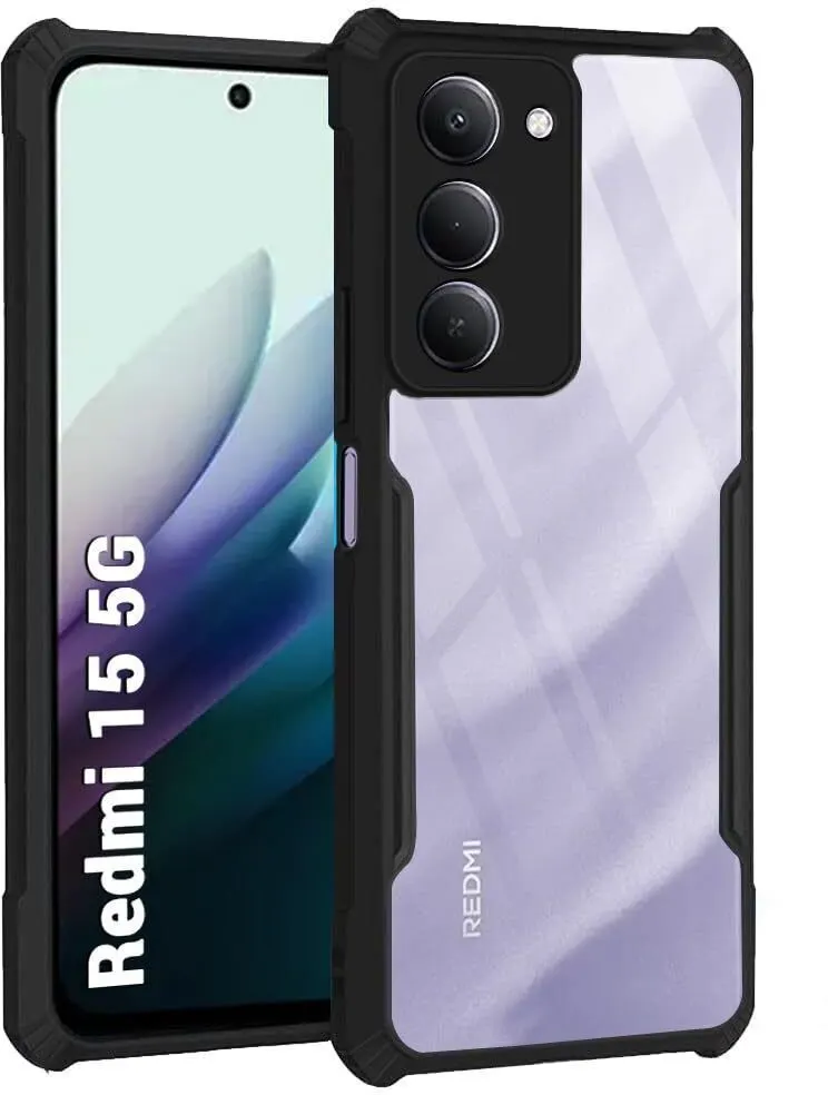 Micvir Back Cover for Redmi 15 5G (Transparent, Black, Shock Proof, Polycarbonate, Pack of: 1)