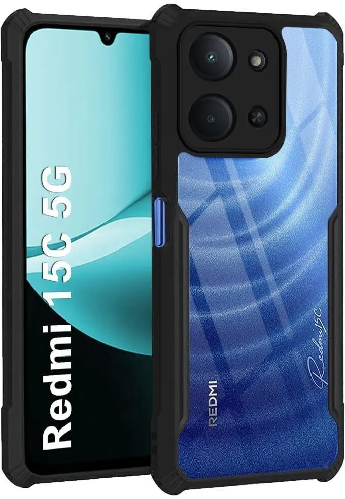 Xolia Back Cover for Redmi 15c 5G (Transparent, Black, Shock Proof, Polycarbonate, Pack of: 1)